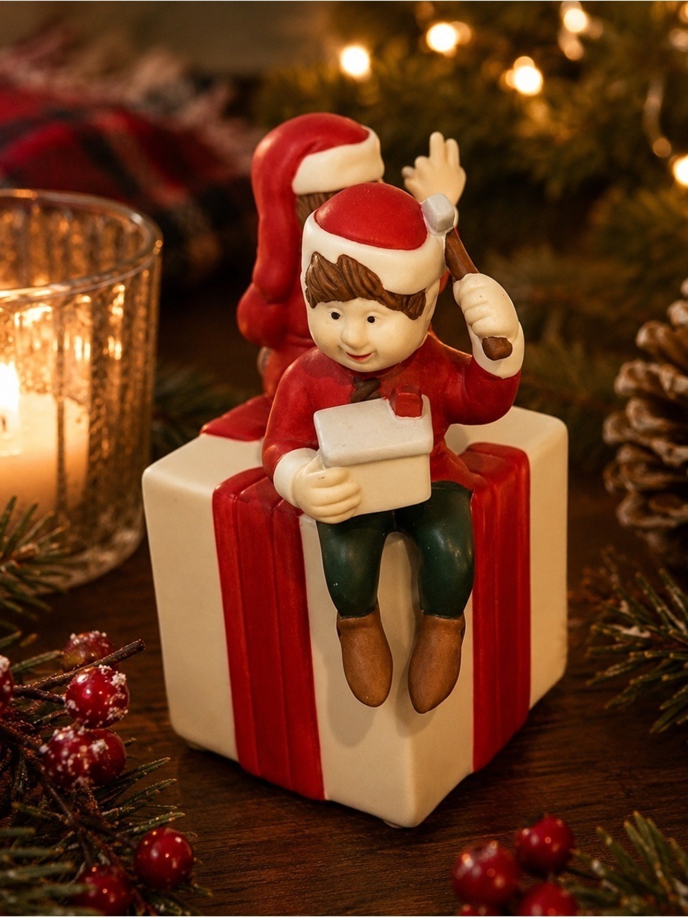 Vintage PartyLite Santa’s Elves Ceramic Votive Candle Holder No Box